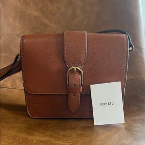 Fossil Tan Leather Buckle Crossbody